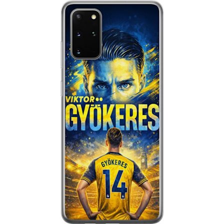 Kompatibelt Mobildeksel til Samsung Samsung Galaxy S20+ Viktor Gyökeres fotballplakat i gult og blått med dramatisk stadionbakgrunn, sportillustrasj