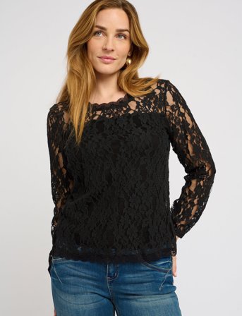 Cream Crkit Lace Ls Blouse - Black - S