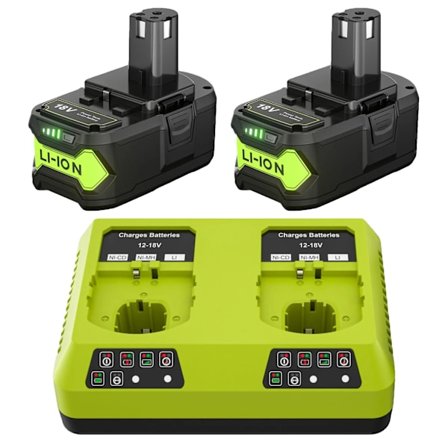 Ersättningsbatteri för Ryobi 18V-system, 6000mAh kapacitet, Li-Ion typ,2 st 1 laddare