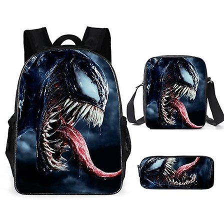 Venom Skoleveske Anime Notatbok Laptop Ryggsekk Skoleveske Messenger Bag Blyantveske 3-delt sett[HK]
