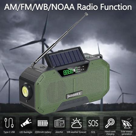 Vihreä hätäradio 5000mah aurinkokäyttöinen käsikampi kannettava Am/f