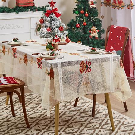 Juledugsbroderi blonder 140x100/140x200/140x240/140x330cm valgfri Vinterfest rektangel egnet til julefest dekoration Big bell 140*305