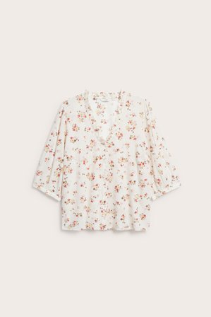 Kappahl | Bawełniana bluzka z falbaną na krawędzi Offwhite L | Offwhite