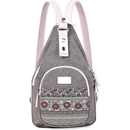 Pieni naisten rintareppu olkalaukku kangas rento päiväreppu (harmaa)