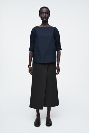 COS Women's Blusa Voluminosa In Cotone Con Scollo A Barca