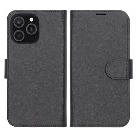 Flip Stand Leather Wallet Case For iPhone 16 Pro Max Black