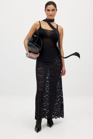 NA-KD Trend Lace Midi Skirt - Mellemlange nederdele - Sort - M (EU 38-40)
