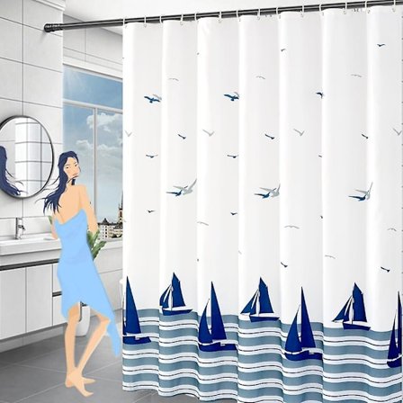 Duschdraperi 180x200 - Anti-mögel duschdraperi viktad fåll, vattentät tvättbar duschdraperier, Ocean duschdraperier polyestertyg med krok