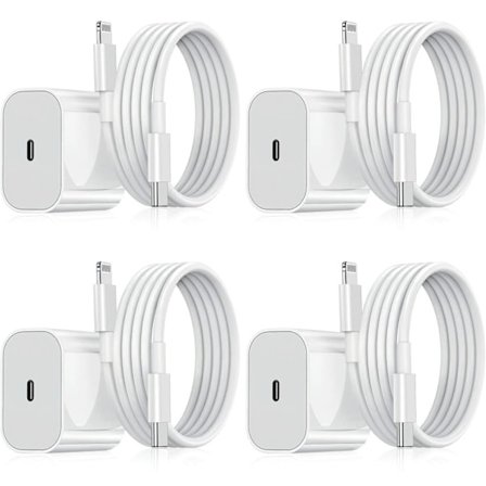 4-pakning iPhone-lader - Hurtiglader - Adapter + 2-meters kabel 20W Lightning Hvit