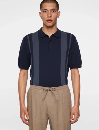 J. Lindeberg Reymond Stripe Knit Polo - Black - M