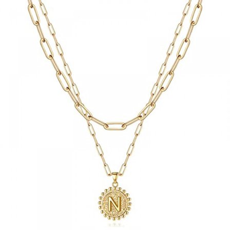 Fina flerskiktade halsband med initialer för kvinnor, 14K guldpläterat kedjehalsband med gem