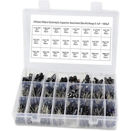 500 stk. aluminium-kit-omfang elektrolytisk kondensator-assorteringsboks indeholder