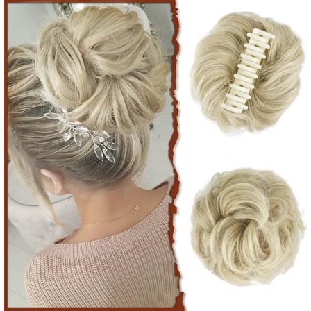 Hårklemme krøllede bølgede scrunchie hår falske boller klo klip syntetiske naturlige hår extensions klip bolle til kvinder