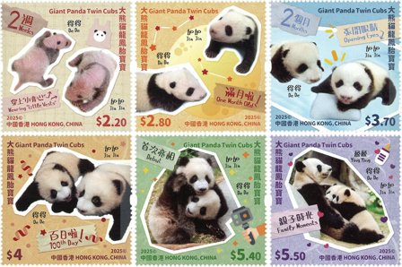 Hong Kong - Kæmpe panda-tvillingeunger - Postfrisk sæt 6v