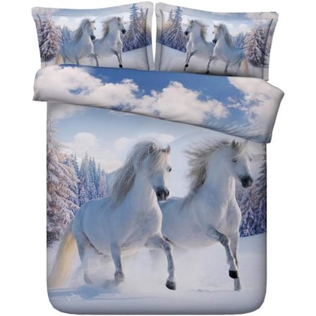 Tarra-upea Valkoinen Musta Juokseva Hevonen Vuodevaatteet Kaksoisvuoteelle, 3 Osainen Talvi Syksy Peitto Pussi 2 x Tyynyliina (Juokseva Hevonen 5, 