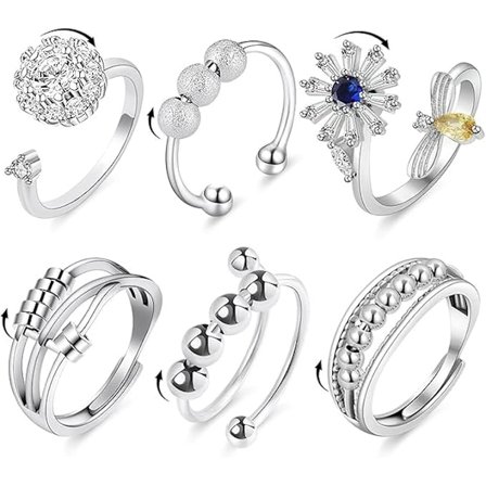 6 st Ångestringar Fidget Justerbara ringar set Justerbara ringar Fidgetringar Pärlarmband för kvinnor, Stapelbara