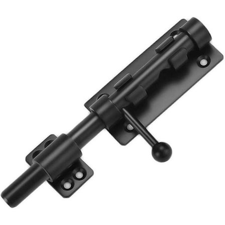 Robust skjutdörrslås med 6-tums hänglåshål, 160 mm i matt svart rostfritt stål, dörrlås med skjutbar cylinder 14 mm i diameter - FA-