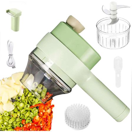 4 i 1 Bärbar Elektrisk Grönsaksskärare Set, Mini Sladdlös Elektrisk Vitlökspress, Elektrisk Mathackare, Elektrisk Vitlökhackare för Lök Grön Vitlök