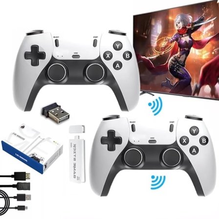 2025 4K HDMI Trådløs Retro Spillkonsoll Stick – 20000+ Klassiske Spill + 2 Trådløse Kontrollere (64G)