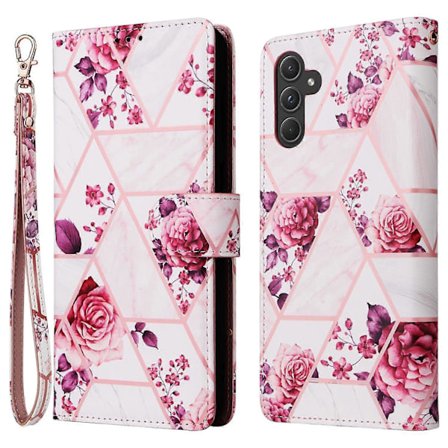 Samsung Galaxy A55 5G -kotelo, lakattu nahkainen lompakkokotelo marmorikuviolla