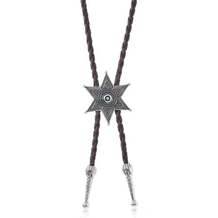 Unisex Metall Hexagram Stjärna Hänge Flätad Lädersnöre Bolo Slips Justerbar Halsband Smycken för Musikfestivaler brun