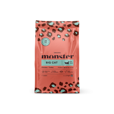 Monster Pet Food - Original Big Cat kylling/kalkun 2 kg - Katt - Kattefôr & kattemat - Tørrfôr for katt - ZOO.no
