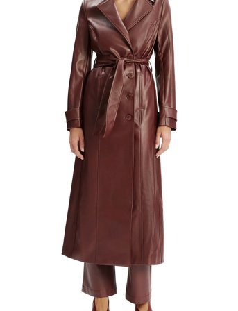 Bardot Vegan Leather Longline Coat - Burgundy - M