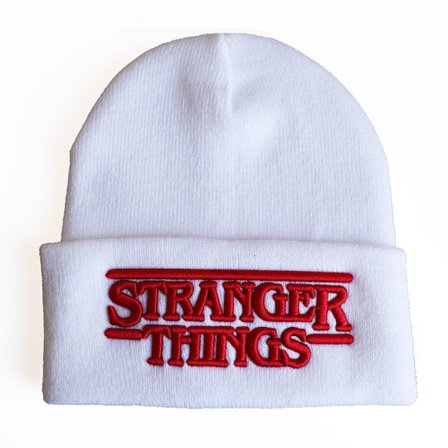 Stranger Things: Alfabet Brodert Strikket Lue, Strikket Lue, Strikket Beanie, Hettelue Hvit tredimensjonal justerbar