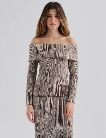 Malina Cirella Knitted Off Shoulder Top - Brown - L