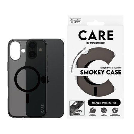 CARE by Panzer Flagship Case Smokey Urban Combat w. Black MagSafe iPhone 16 Plus PanzerGlass - High quality tempered glass screen protector