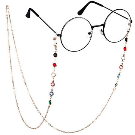 Aurinkolasiketju naisille, jossa on liukumattomat lukulasit, silmälasikehys narulla ja riippuva lasipidike (kulta)
