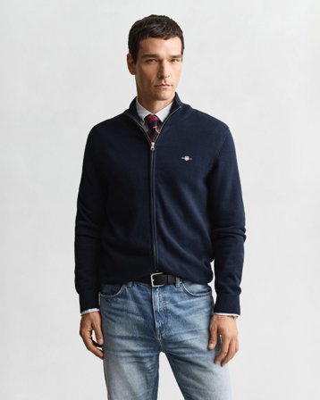 GANT Herren Casual Cotton Strickjacke mit Reißverschluss (XXL) Blau