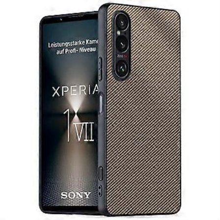 Til Sony Xperia 1 VII Etui Læder + PC Hårdt Telefon Cover Kulfiber Tekstur (Kulfiber/Guld)