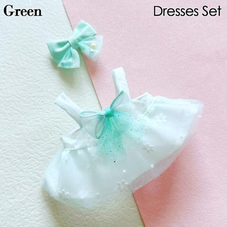 Söt Pannband Plysch Doll Huvudbonad GRÖNA KLÄNNINGAR SET KLÄNNINGAR SET