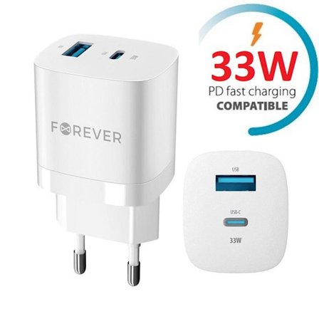 Snabbladdare för iPhone / Samsung 33W PD USB-C, USB för Väggladdare