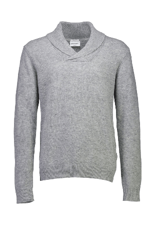 Lindbergh Lambswool L/S shawl collar knit Stickat Herr Grå L