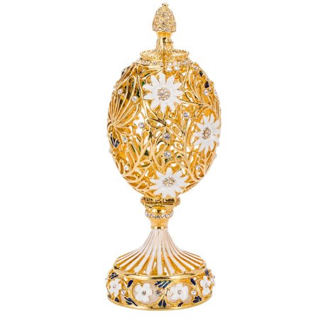 Faberge stil utskåret egg med blomster og sommerfugl 16,5 cm gullfarge