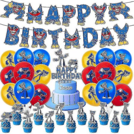 Huggy Wuggy Fødselsdagsfest Dekoration Poppy Playtime Pølse Monster Banner Flag Ballonsæt
