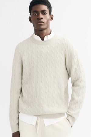 Soft Goat - Men's Cable Knit - Men cashmere sweater - XXL - Chalk