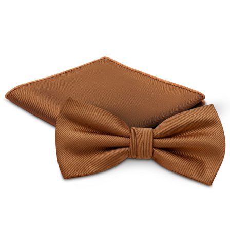 Set de nœud papillon pré-noué et pochette de costume couleur cognac pour hommes - Sets de nœuds papillon