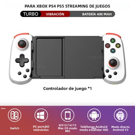 Hvit D6DP Trådløs Spillkontroller med Utvidelse og Turbo Vibrasjon for Android/iOS/Switch/PC Bluetooth-kompatibel Spillkontroller