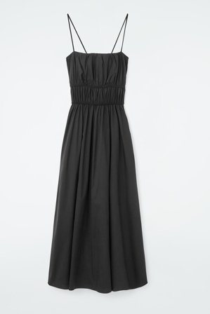 COS Women's Gathered Cotton Midi Dress in Black