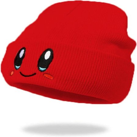 Håndlavet - Kirby Beanie Voksenstørrelse Anime Hat Tilbehør Kawaii, med pænt broderet mønster, Medium Rød