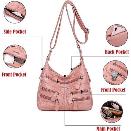 Mote PU Lær Myk Multi-Pocket Crossbody Bag Dame Casual Skulder Bag Reise Arbeid Liten Håndveske