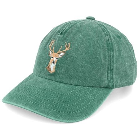 Wild Spirit - Grön unconstructed Keps - Deer Embroidery Green A-frame Dad Cap @ Hatstore