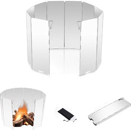 Foldbar Aluminium Vindskærm til Camping Gasblus - Sølv 10 Plader Vindfri Universal Flammebeskytter - Kompatibel med Større Mærker
