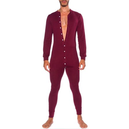 Herre Onesie Pyjamas Langærmet Enkelt Stykke Knap Ned Jumpsuit Romper Slee