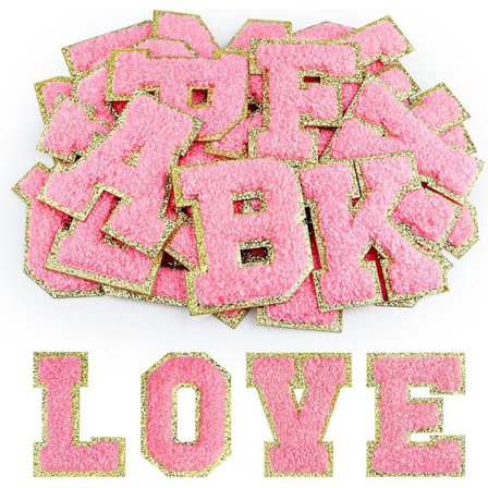 26 stk. Chenille Mærker A-z Bogstav Klistermærker, Strygemærker til Tøj, Stof, Sko, Tasker (rosenrød)