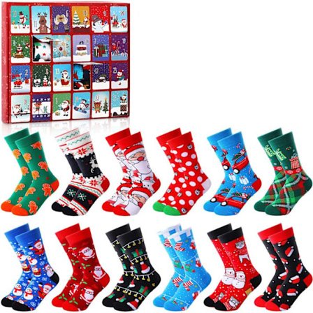 24 Par Julstrumpa Adventskalender 2025 - Unisex Nyhetsstrumpor för 24-dagars Julnedräkning, Present till Vuxna & Julbordsgåvor 24 st