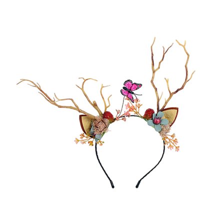Blomster Hjorte Gevir Hårbøjle, Boho Katteøre Hårtilbehør til Kvinder & Voksne, Håndlavet Festival Hovedbeklædning til Bryllup Cosplay Fest C